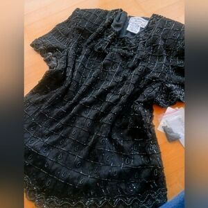 Papell boutique evening 100%silk beaded shirt